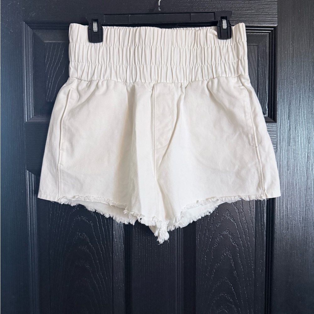 High-Waist White Paperbag Shorts